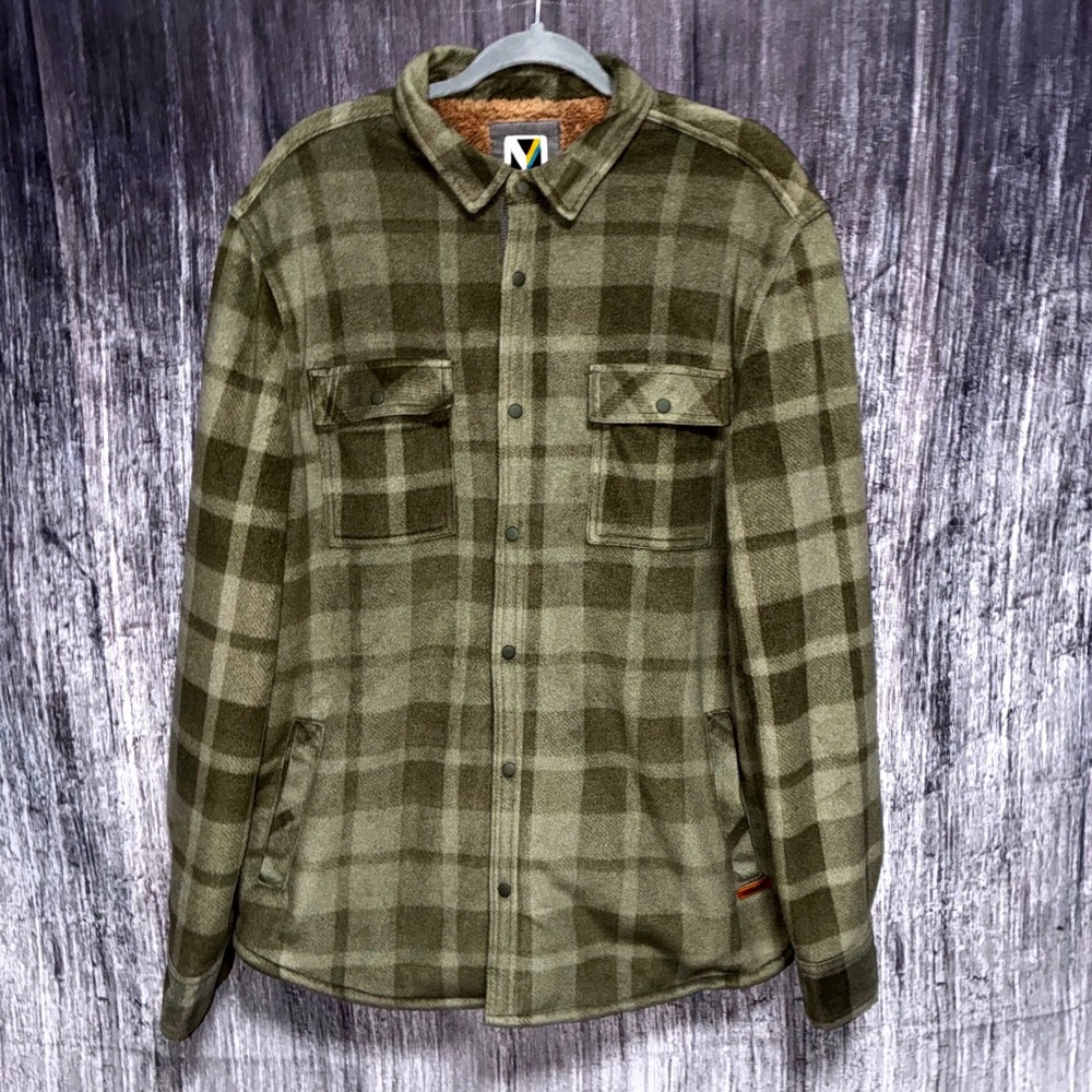 VOYAGER Shirt Jacket Mens XL Plaid Shacket Sherpa Polar Fleece Lined Snap Button